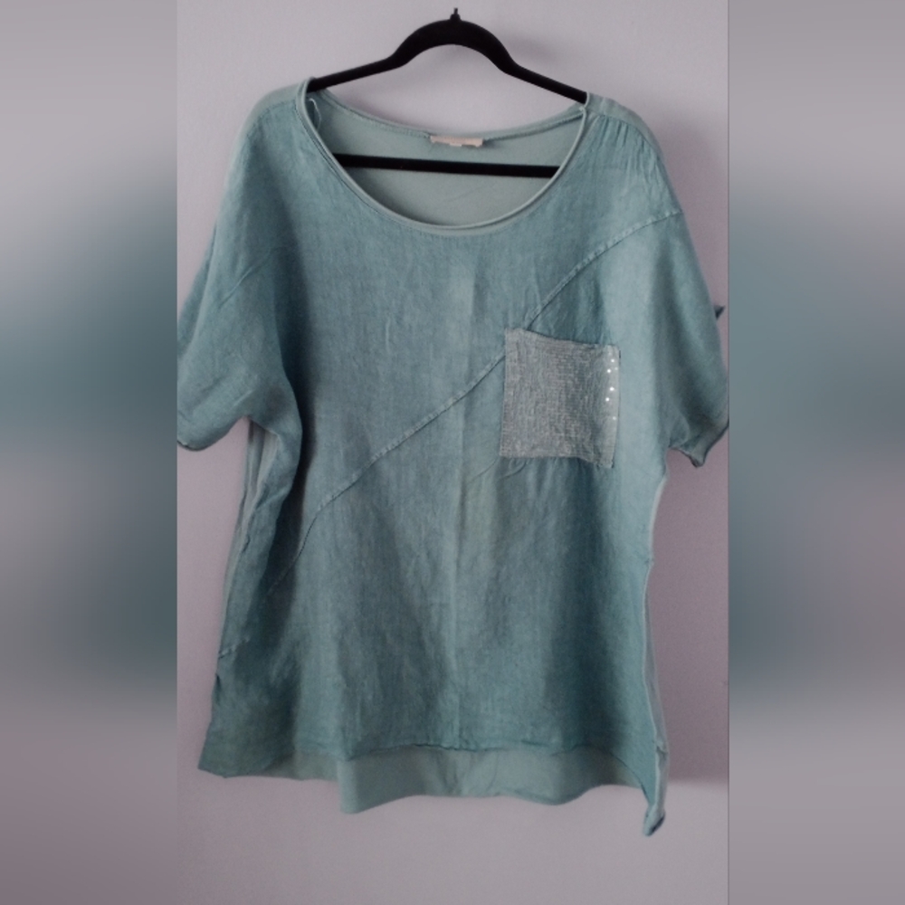 Women's Blue Top with Pocket Detail